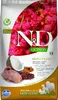 N&D dog quinoa bezgraudu sausā barība ar paipalu, kvinoju, kokosriekstiem un kurkumu, pieaugušiem suņiem, skin&coat 2,5kg